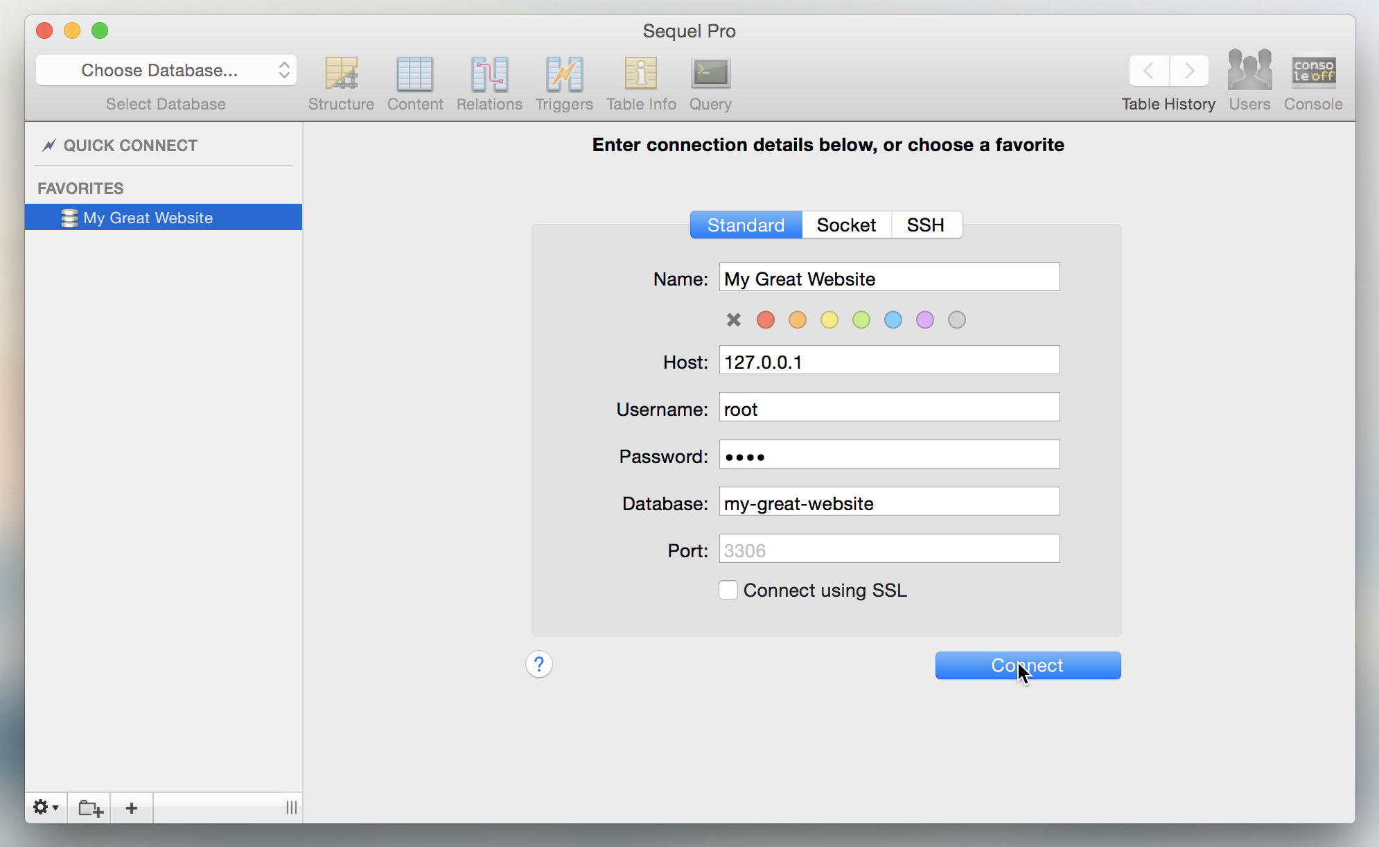 screenshot of Sequel Pro